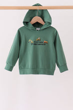 Green construction vehicle embroidery hoodie