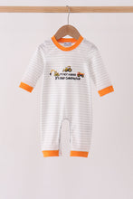 Gray stripe construction vehicle embroidery romper - ARIA KIDS