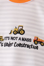 Gray stripe construction vehicle embroidery romper - ARIA KIDS