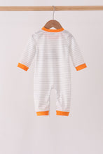Gray stripe construction vehicle embroidery romper - ARIA KIDS