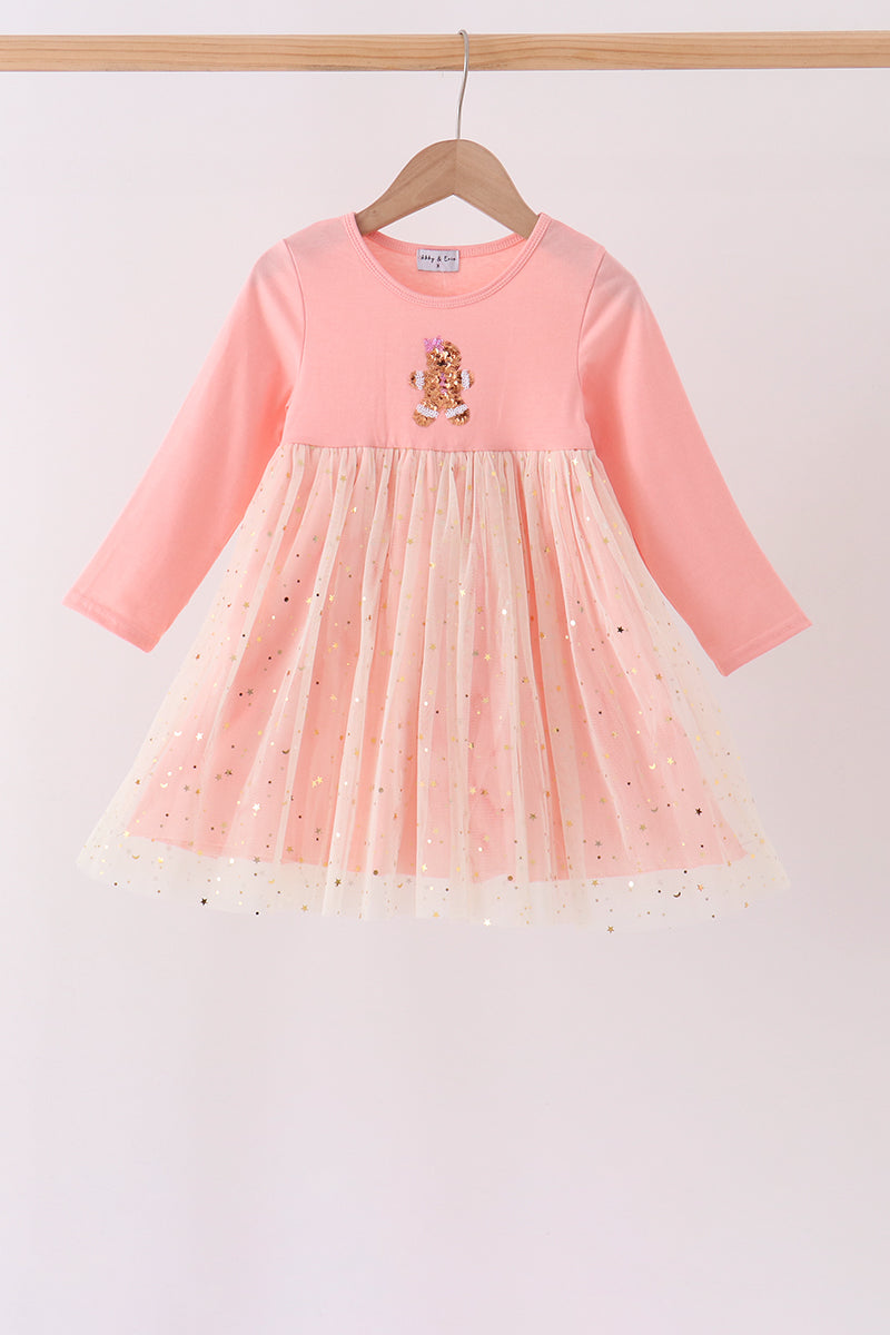 Pink gingerbread sequin tulle dress - ARIA KIDS