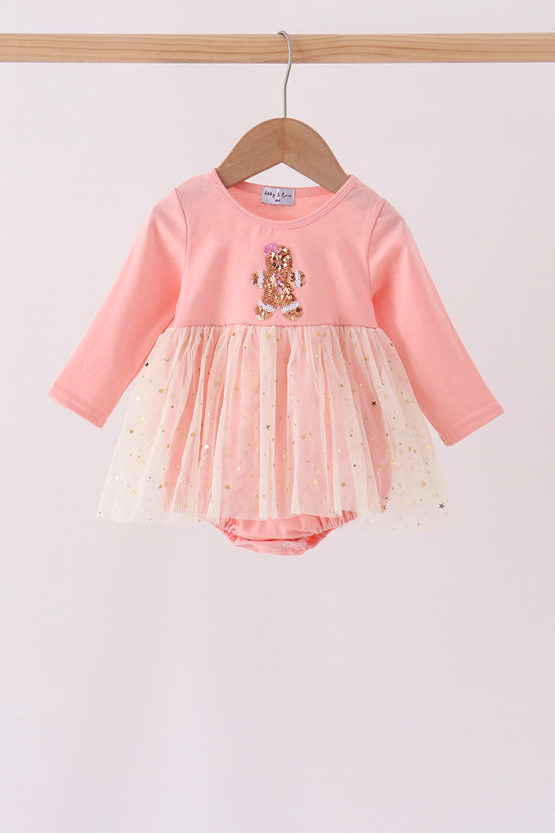 Pink gingerbread sequin tulle bubble - ARIA KIDS