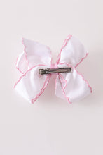 Pink santa claus embroidery crochet edge hair bow