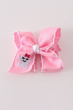 Pink ghost embroidery crochet edge hair bow
