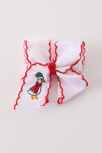 Red goose embroidery crochet edge hair bow