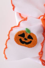 Orange Jack-O-Lantern embroidery crochet edge hair bow