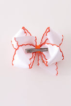 Rust turkey embroidery crochet edge hair bow