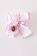 Pink turkey embroidery crochet edge hair bow