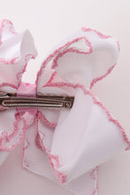 Pink turkey embroidery crochet edge hair bow