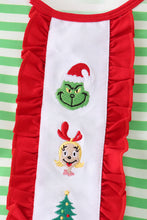 Green stripe grinch embroidery ruffle pajama set