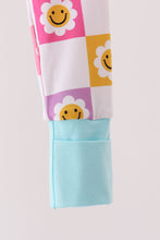 Blue smiling checkered ruffle bamboo romper - ARIA KIDS