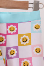 Blue smiling checkered ruffle bamboo pajama set