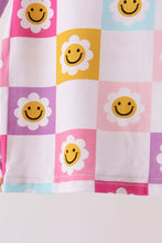 Blue smiling checkered ruffle bamboo pajama set