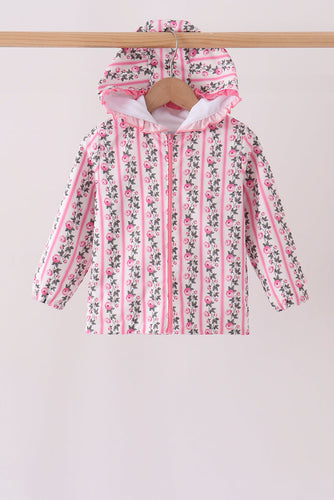 Pink Floral Stripe Ruffle Raincoat - ARIA KIDS