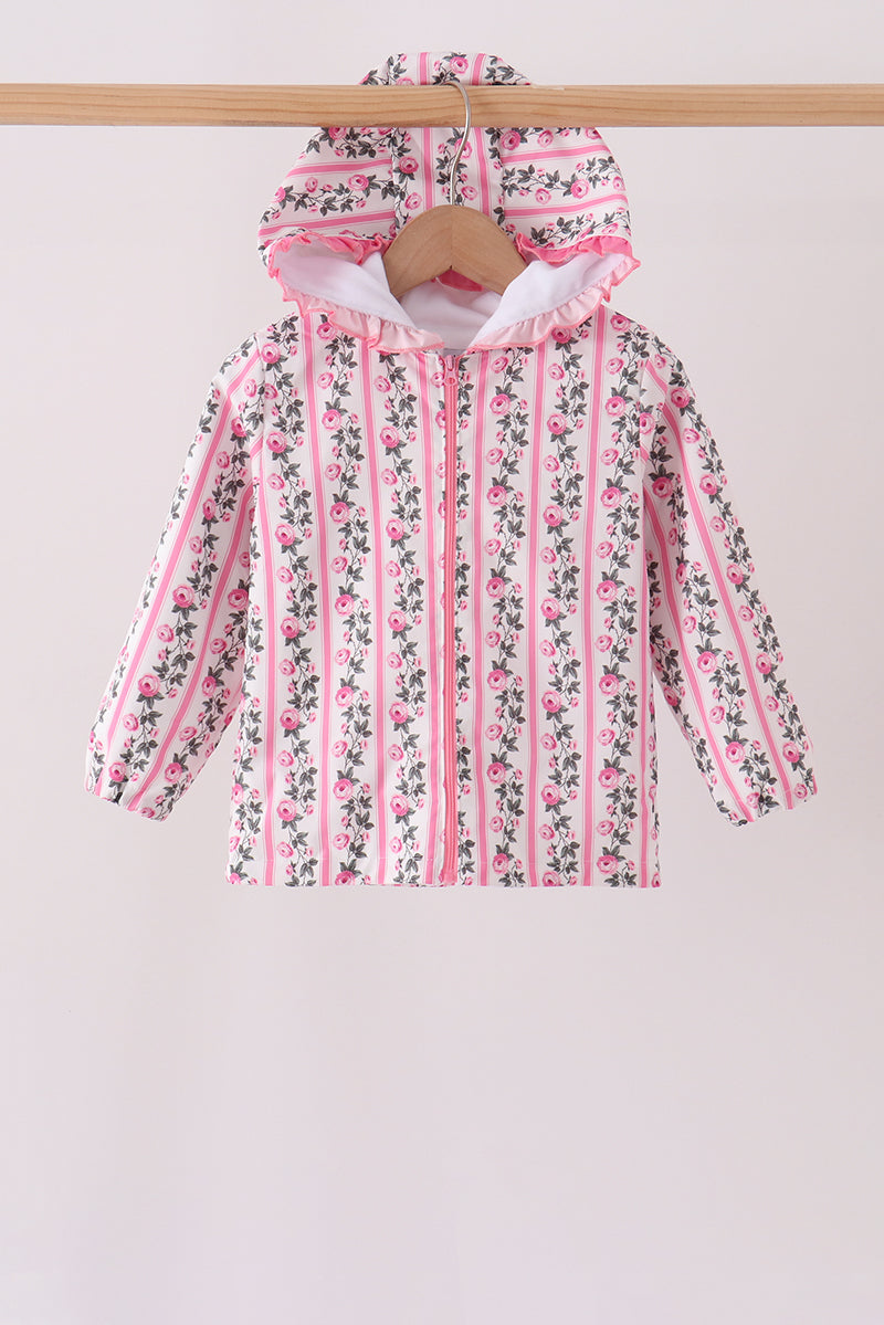 Pink Floral Stripe Ruffle Raincoat - ARIA KIDS