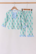 Green santa print ruffle pajama set - ARIA KIDS