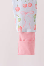 Pink bow cherry zipper bamboo romper