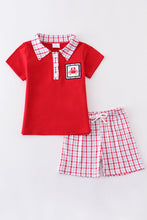 Red crab embroidery plaid boy set
