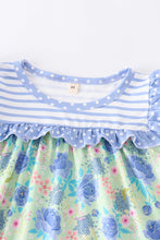 Blue floral print stripe ruffle girl set - ARIA KIDS