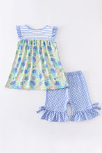 Blue floral print stripe ruffle girl set - ARIA KIDS