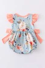 Blue floral print ruffle baby girl bubble