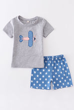 Grey plane embroidery patriotic dot boy set - ARIA KIDS