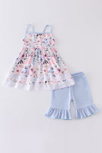 White floral print ruffle girl set - ARIA KIDS