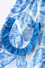 Blue marine creature print ruffle girl set