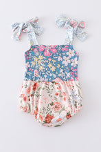 Navy floral print ruffle buttons girl bubble - ARIA KIDS