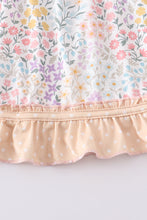 Purple floral print ruffle plaid set