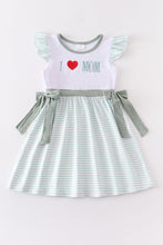 Green I love mom embroidery ruffle dress