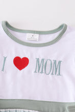 Green I love mom embroidery ruffle dress