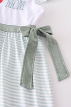 Green I love mom embroidery ruffle dress