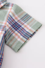 Green plaid button down baby romper