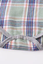 Green plaid button down baby romper