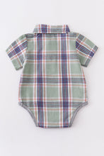 Green plaid button down baby romper