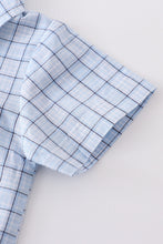 Blue plaid button down baby romper - ARIA KIDS
