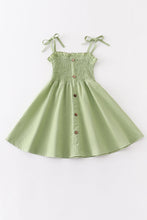 Green smocked strap button dress - ARIA KIDS