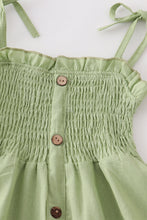 Green smocked strap button dress - ARIA KIDS