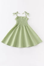 Green smocked strap button dress - ARIA KIDS