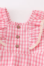 Red plaid ruffle button dress