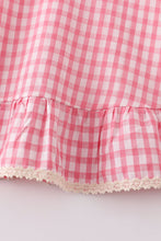 Red plaid ruffle button dress