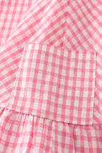 Red plaid ruffle button dress