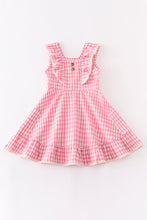 Red plaid ruffle button dress
