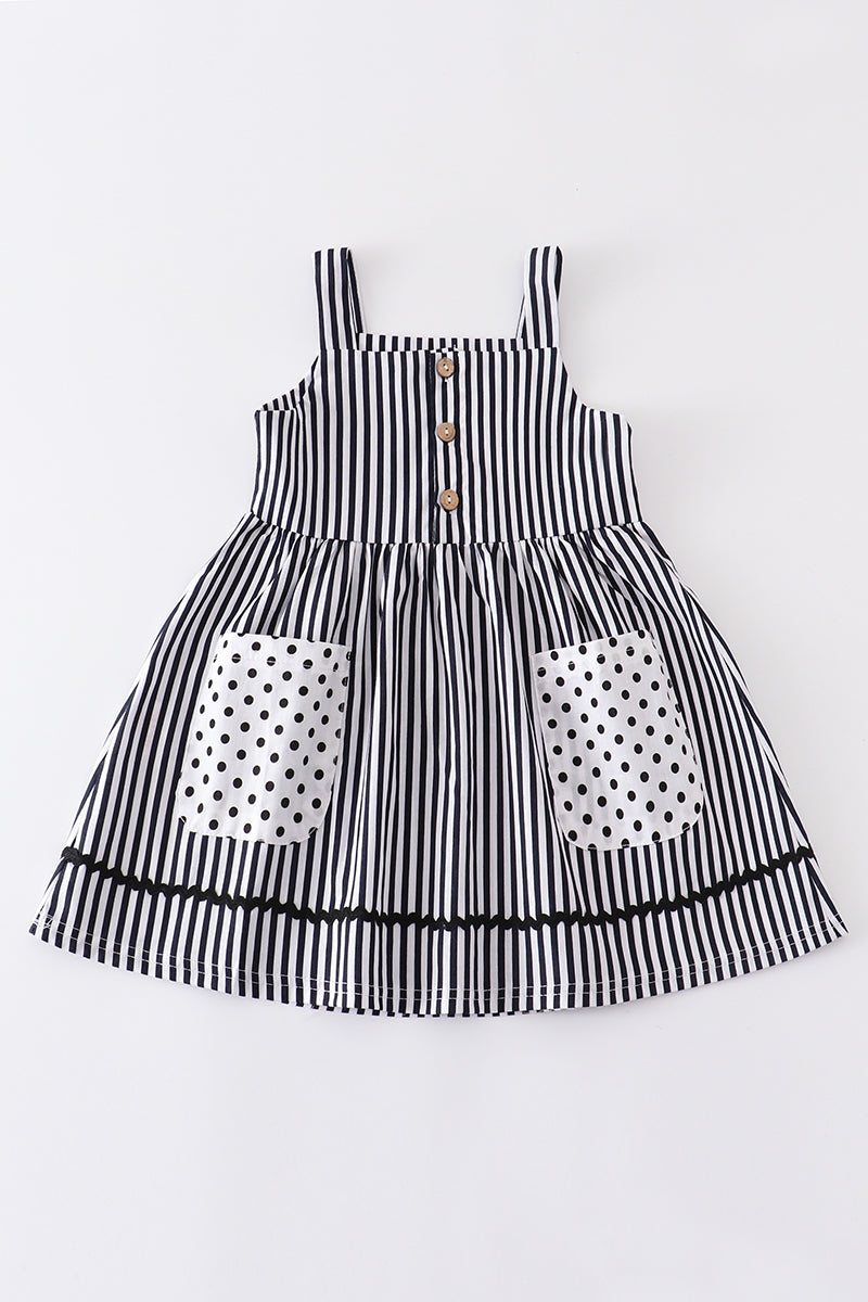 Black stripe & dot pocket dress - ARIA KIDS