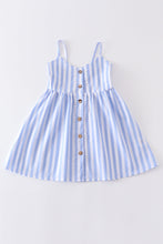 Blue stripe button-down strap dress