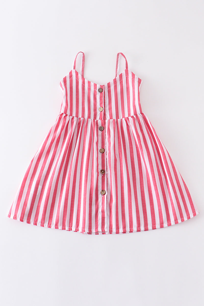 Pink stripe button-down strap dress - ARIA KIDS