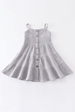 Blue linen tiered button down dress