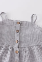 Blue linen tiered button down dress