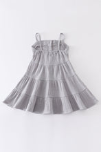 Blue linen tiered button down dress